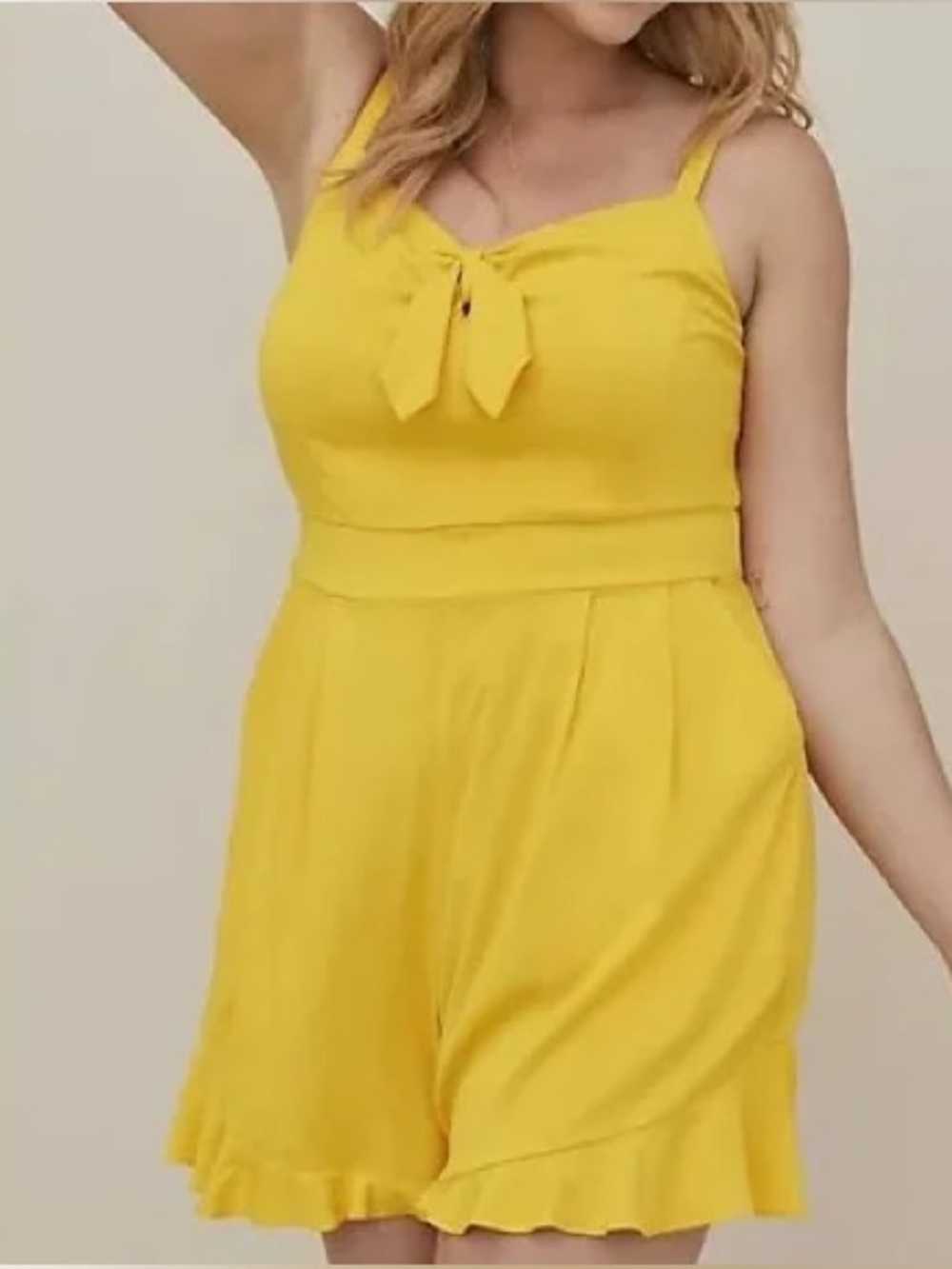 Torrid tank romper sz 3 3x plus Bright Yellow Tie-Front pockets smock back